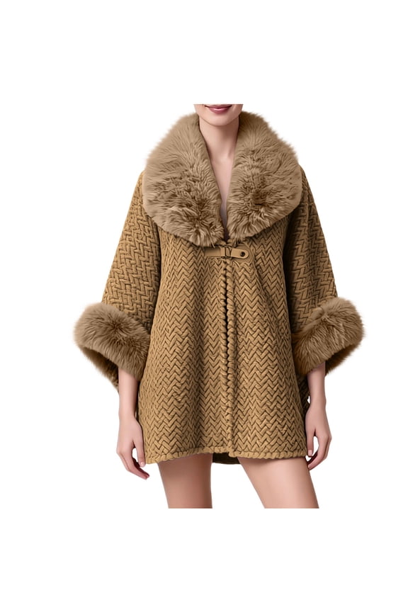 Wrap Cape Women Faux Fur Collar Shawl Knit Poncho Cloak Cardigan Coat Evening Dress