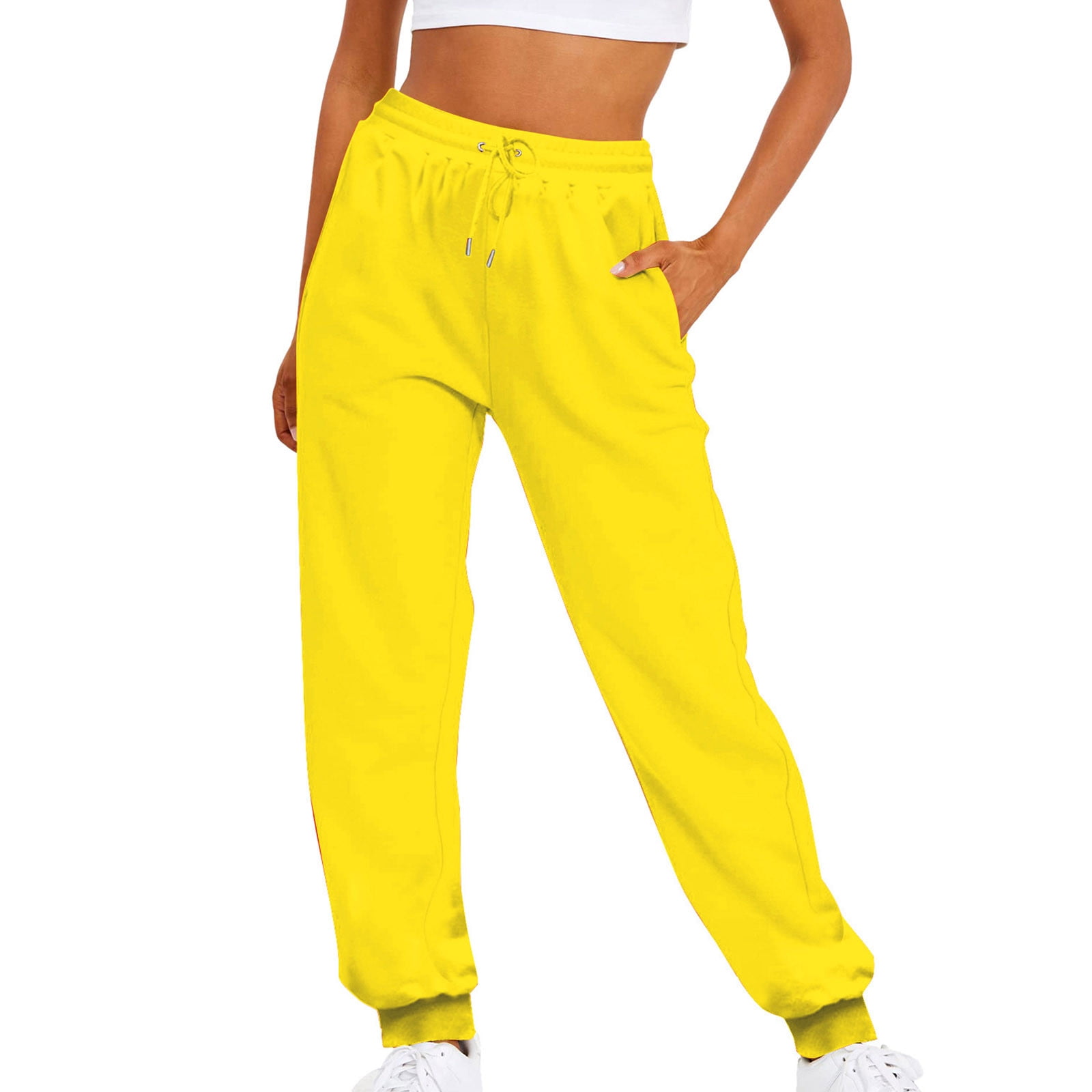 YYDGH Yoga Sweat Pants for Womens Baggy Loose Workout Running Sweatpants  with Pockets Elastic High Waist Lounge Y2K Pants Yellow XL