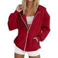thumbnail image 1 of YYDGH Zip Up Hoodie Women Long Sleeve Ribbed Sweatshirts Fall Outfits Oversized Hoodies Casual Loose Jackets Red S, 1 of 3