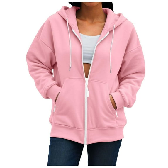 YYDGH Zip Up Hoodie Women Oversized Y2k Long Sleeve Sweatshirt Jacket Casual Lightweight Fall WInter Hoodies Coat with Pockets Pink XL