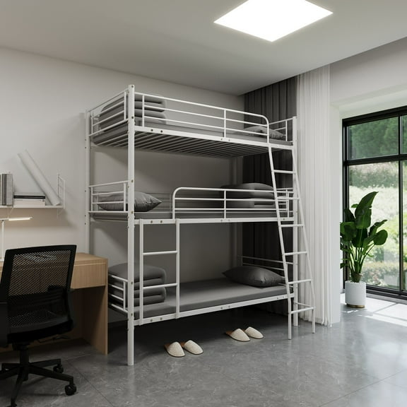 YYDS  Bedroom dormitory twin size white metal triple bunk bed can be disassembled into three beds