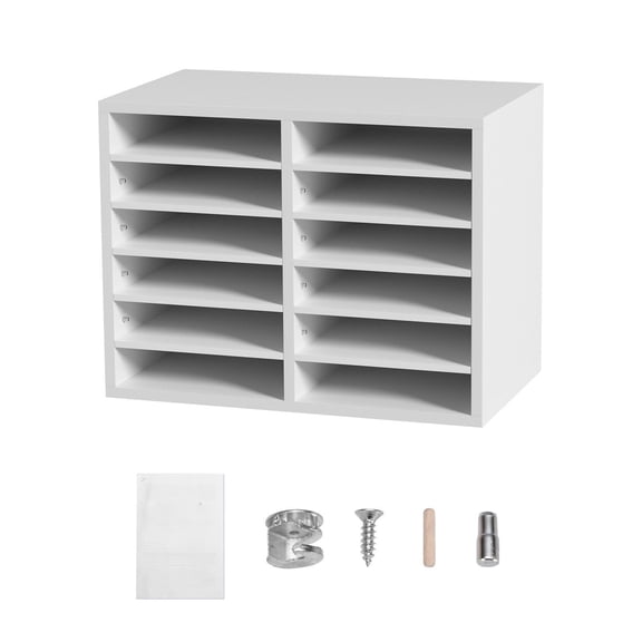 YYDSBNHH 12 Compartment Wood Literature Organizer with Adjustable Shelves, EPA Certified Office Mail Sorter (20.4"x12"x16.1") for Home, Classroom, Mailroom Organization, White