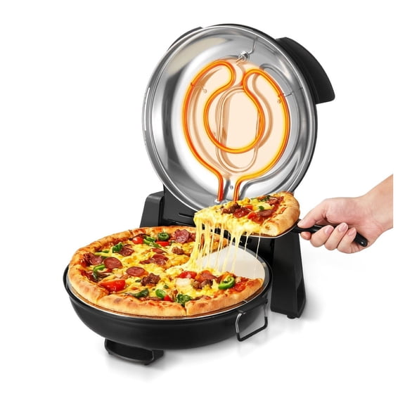YYDSBNHH 12 in Electric Pizza Maker, 1200W Electric Pizzas Cooker with Cordierite Stone, 5-Mode Temperature Control, Viewing Window for Precise Cooking, Heats up to 788 F, for Home (Black)