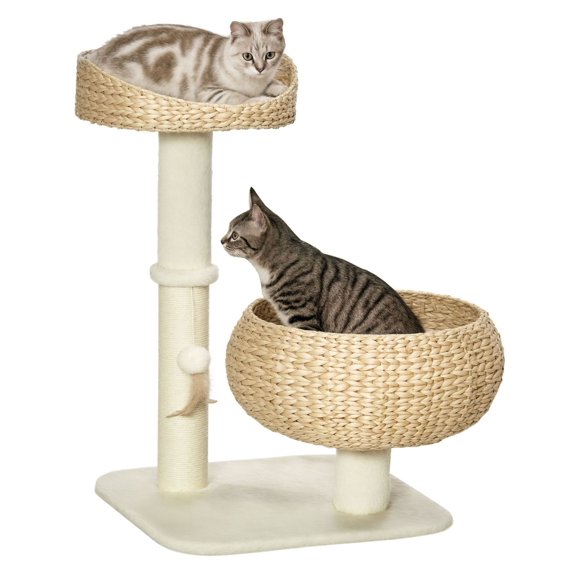 YYDSBNHH 28" Elevated Cat Bed with Sisal Scratching Post for Indoor Kitties, Modern with Cute Basket Design, Small with Fun Ball