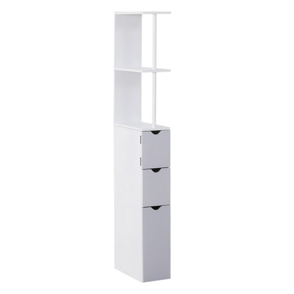 YYDSBNHH 55" Tall Bathroom Cabinets, Narrow Storage Cabinet Freestanding Linen Tower with 2-Tier Shelf and Drawers, White