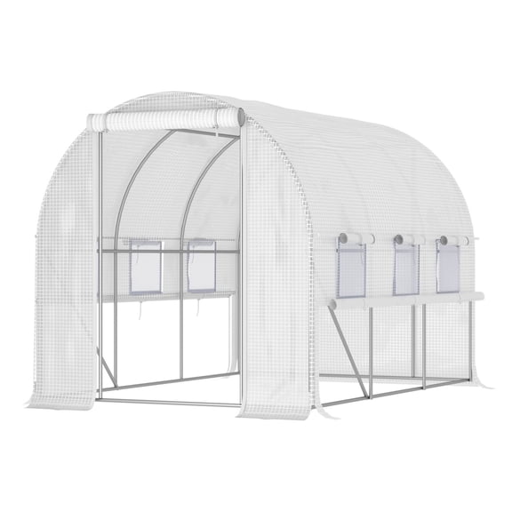 YYDSBNHH 9.7' x 6.5' x 6.5' High Tunnel Greenhouse, with Anti-Tear PE Cover, Zipper Doors and Mesh Windows, Steel Frame, Walk-in Green House, White