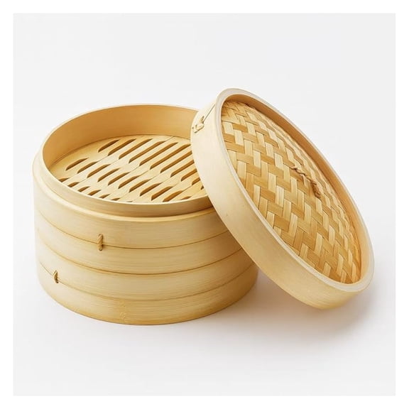 YYDSBNHH Bamboo Steamer, 8-inch - Traditional Chinese Steaming Basket for Dim Sum, Dumplings, Seafood & Vegetables - Two Tier Stackable Steamer with Lid
