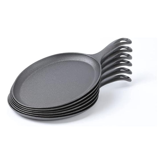 YYDSBNHH Cast Iron Fajita Plate Sizzler Pan Set of 6, Pre-seasoned Skillet for Steak, Chicken, Oven & BBQ, 15.4 Inch Oval Serving Dish