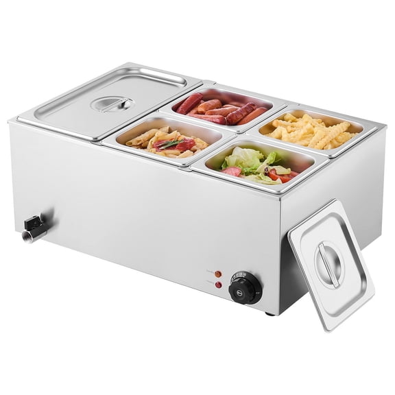 YYDSBNHH Electric Food Warmer 5-Pan Countertop 15.3QT Bain Marie, Stainless Steel w/ Temp Control & Dry Burn Protection