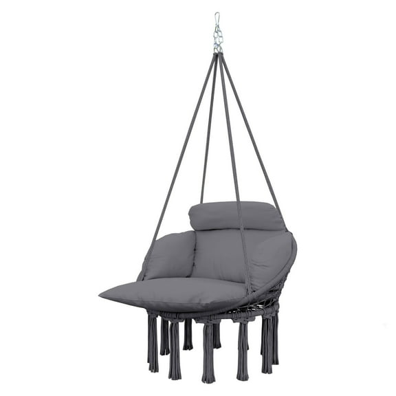 YYDSBNHH Hammock Chair, Macrame Hanging Chair with Large Cushion, Chain, Steel Frame for Indoor Outdoor Use, Dark Gray