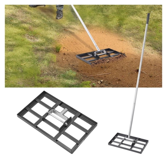 YYDSBNHH Lawn Leveling Rake, Lawn Leveler with 78 in Handle, 17x10 in Ground Plate, Rust-Resistant Carbon Steel Soil Leveler, 5 Heights Adjustable
