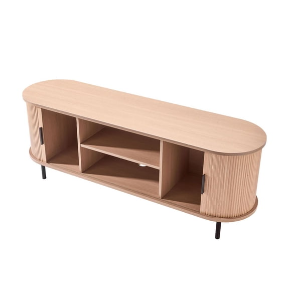 YYDSBNHH TV Stand, Boho Entertainment Center for TVs up to 58 in, 350 lbs Load, TV Media Console Table with Adjustable Storage Shelves and Rolling Door