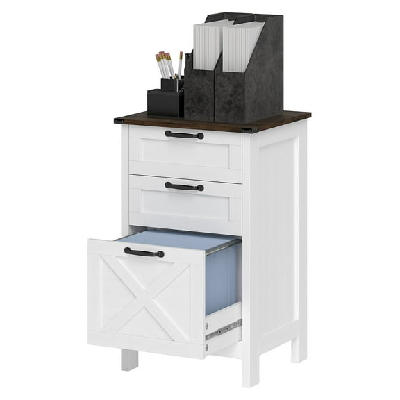 YYDSBNHH Vertical File Cabinet with 3 Drawers, Rustic Farmhouse Office Storage Cabinet for A4, Letter Size, Distressed White