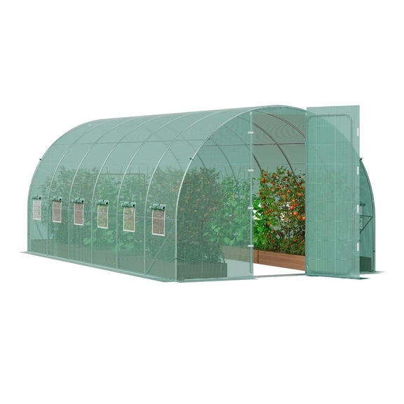 YYDSBNHH Walk-in Tunnel Greenhouse 19.36x9.68x7.4ft, Galvanized Steel Frame with Heavy-Duty PE Cover, Waterproof Sun-Resistant Greenhouse for Home Garden Small Farm