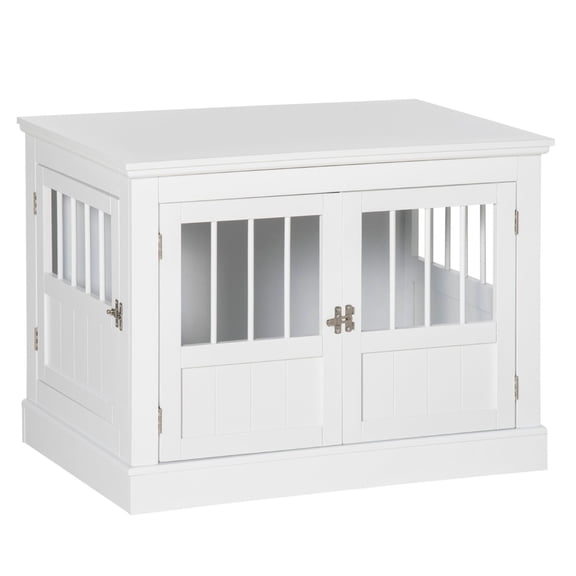 YYDSBNHH Wooden Dog Crate End Table, White, Triple Doors, Steel Tubes, for Small Dogs