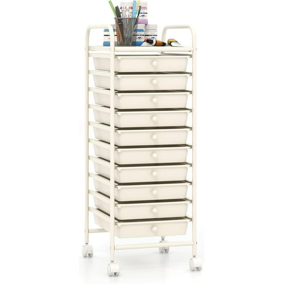 YYEAN 10 Drawer Rolling Storage Cart Scrapbook Paper Office School 15"D x 13"W x 34"H-Ivory
