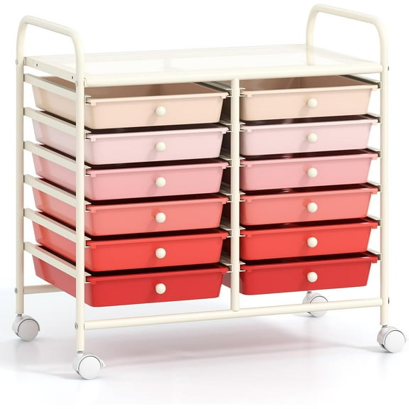 YYEAN 12-Drawer Rolling Storage Cart, Multifunctional Art Craft Organizer Cart, Mobile Utility Storage Cart with Removable Drawers & Lockable Wheels, Craft Cart for Home , Rainbow-Pink Gradient