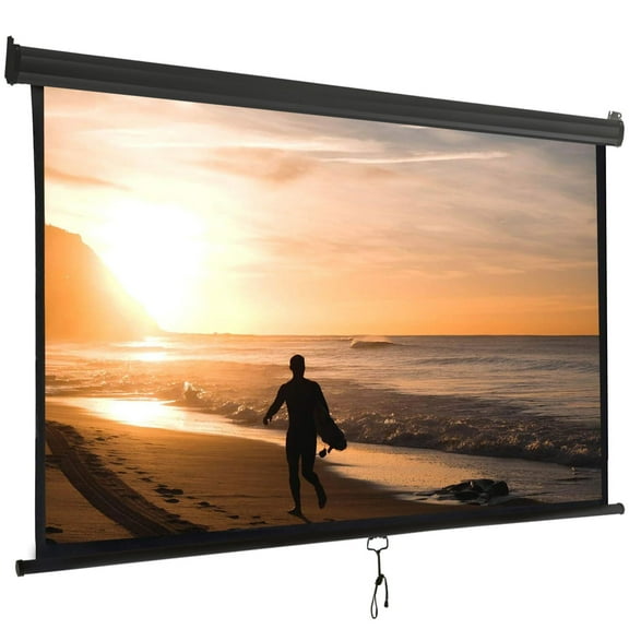 YYEAN 120'' Projector Screen - Manual Pull Down HD Projection Screen with 1:1 Format, Black Design for Home Theater, Office Presentations & Outdoor Movie Nights