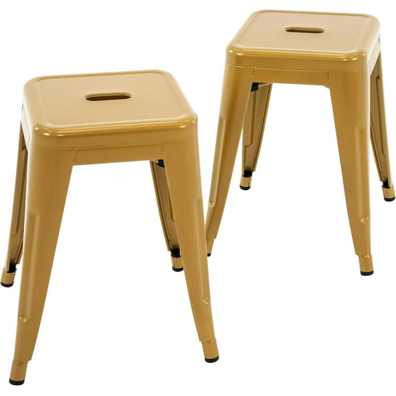 YYEAN 18 Inch Industrial Metal Stools Set of 2, Short Stackable Classroom Stools, Backless Metal Dining Chairs for Indoor Outdoor Kitchen -Mustard Yellow