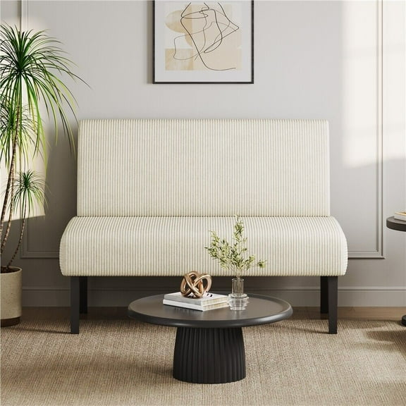 YYEAN 2 Seater Armless Mini Small Sofa Corduroy Compact Loveseat Couch for Small Space, Frame Material-Solid Wood, Engineered Wood, Type-Modern, Beige