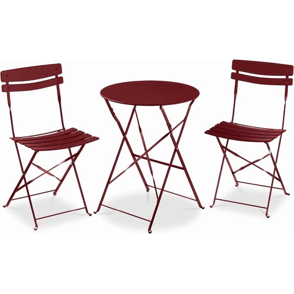 YYEAN 3-Piece Bistro Set, Space Saving Folding Design, Solid Steel, Outdoor Patio Furniture Set w/ 2 Chairs, Bistro Table-Burgundy