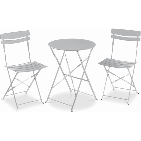 YYEAN 3-Piece Bistro Set, Space Saving Folding Design, Solid Steel, Outdoor Patio Furniture Set w/ 2 Chairs, Bistro Table-Grey