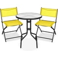 thumbnail image 1 of YYEAN   3-Piece Patio Bistro Dining Furniture Set w/Textured Glass Tabletop, 2 Steel Folding Chairs, Polyester Fabric -Yellow, 1 of 11