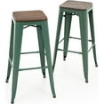 thumbnail image 1 of YYEAN 30 Inch Metal Bar Stools with Square Solid Elm Wood Seat Top, Backless Stackable Industrial Barstools Set of 2-Dark Green, 1 of 9