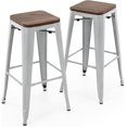 thumbnail image 1 of YYEAN 30 Inch Metal Bar Stools with Square Solid Elm Wood Seat Top, Backless Stackable Industrial Barstools Set of 2-Pearl Silver, 1 of 11