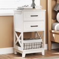 thumbnail image 1 of YYEAN 30" Tall Nightstand , Black Beside Table with 2 Drawers and Open Shelf Below, Modern Night Stand End Table for Bedroom, Home Office-White-open Shelf on Below, 1 of 11