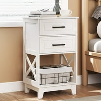 YYEAN 30" Tall Nightstand , Black Beside Table with 2 Drawers and Open Shelf Below, Modern Night Stand End Table for Bedroom, Home Office-White-open Shelf on Below