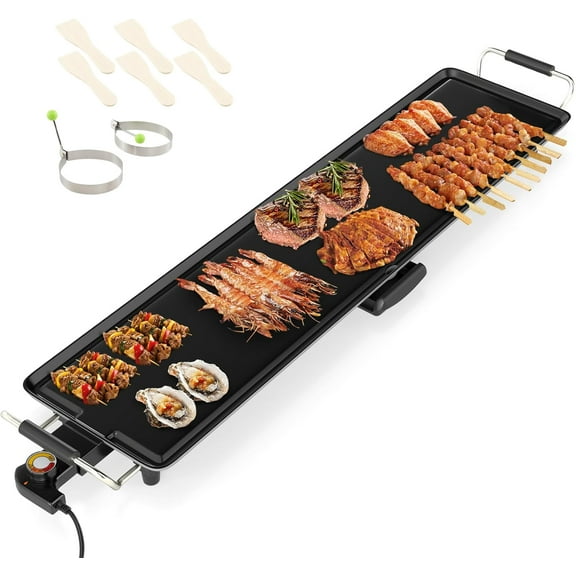 YYEAN 35.5” Electric Griddle, Extra Large Teppanyaki Grill with 2 Nonstick Surfaces, Adjustable Temperature, Insulated Handles & Drip Tray, Indoor Outdoor BBQ Grill for Party, Camping & RV (35.5'')