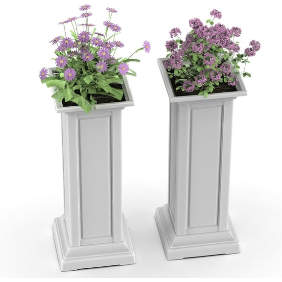 YYEAN 36'' Tall Standing Planters,Set of 2,Resin Garden Bed Elegant Outdoor for Weddings, Events, Home Decor, Crack-Resistant, All-Weather Durability for Flowers and Trees (Ashen)