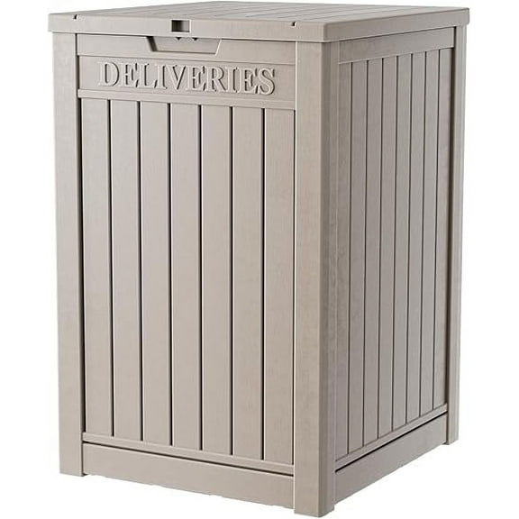 YYEAN 48 Gallon Resin Package Delivery Box - Rust & Moisture Resistant, Lockable, Waterproof Deck Box for Porches, Patios, Indoor & Outdoor Use（Light Brown