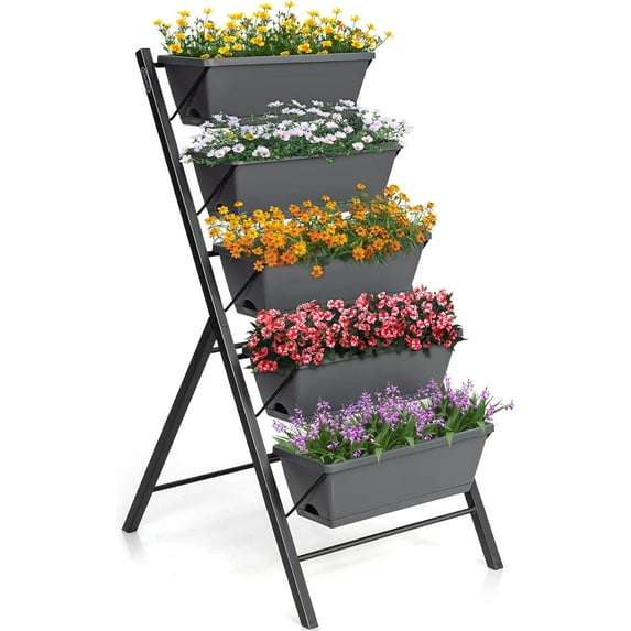 YYEAN 5-Tier Vertical Garden Planter, 5-Layer Raised Garden Bed with 5 Detachable Planter Boxes & Metal Frame, Indoor Outdoor Elevated Planting Containers for Flower Vegetables Fruit Herbs Gray