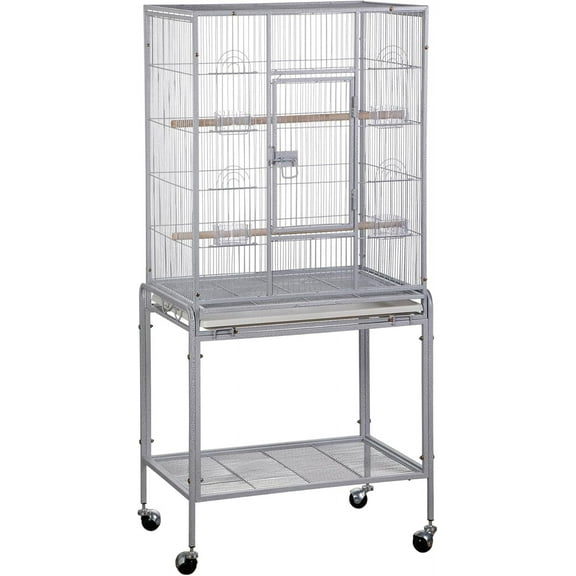 YYEAN  53-Inch Bird Flight Cage, Wrought Iron Standing Large with Rolling Stand for Cockatiels Pet Parrot Parakeet Lovebird Canary Finch (White)