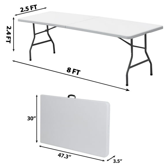YYEAN 6/8' Plastic Folding Table w/Handle Lock Picnic Camping Table In/Outdoor White-8FT