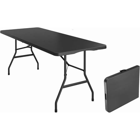 YYEAN 6 Foot Foldable Table with Built in Handle & Steel Legs,Heavy Duty Portable,Perfect for Party, Dining, Wedding, Events, Picnic Indoor, Outdoor, Camping, Utility, Folding-Black