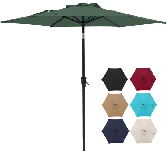 YYEAN 7.5ft Patio Umbrella Outdoor Table Market Umbrella with Push Button Tilt/Crank, 6 Ribs, Dark Green