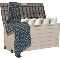 YYEAN  75 Gallon Outdoor Storage Box, Patio Deck Box Furniture with Lockable Design, Plastic Storage Containers with Lid for Garden | Pool | Balcony | Yard (Coffee)