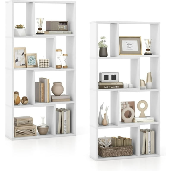 YYEAN 8-Cube Geometric Bookshelf Set of 2, 4-Tier High Bookcase, 48" Modern Storage Organizer, Floor Standing Open Display Shelving, Wooden Storage Cabinet for Living Room, Bedroom, Study-White