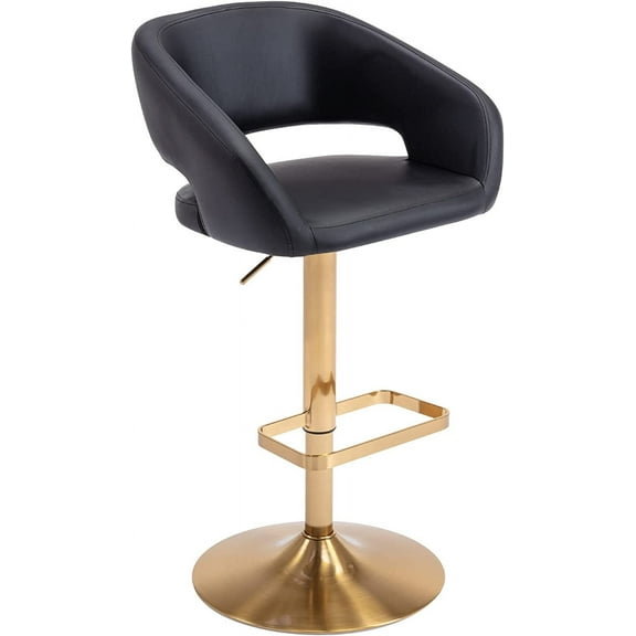 YYEAN Adjustable Bar Stool with Hollow Back and Arms, Modern PU Leather Swivel Barstool, Airlift Counter Height Bar Chair for Kitchen Dining Room -Black, Gold Base