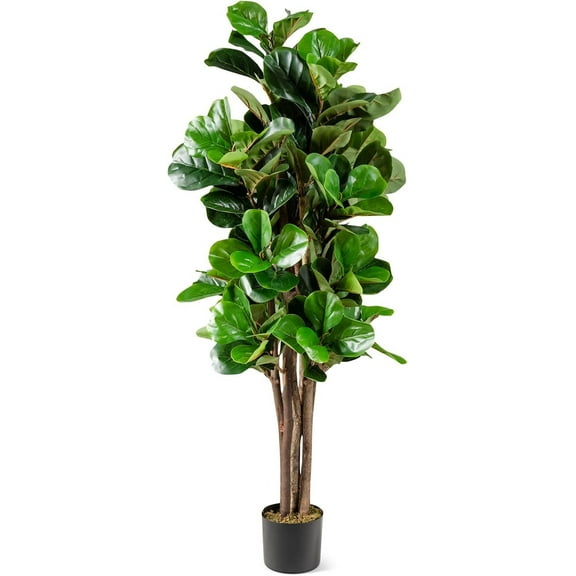 YYEAN Artificial Greenery Tree, Indoor Fake Fiddle Leaf Fig Tree Plants in Pot, Faux Ficus Lyrata Tree for Home, Office, Living Room Decoration-5FT
