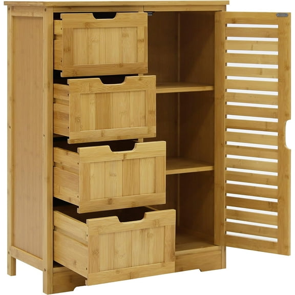 YYEAN Bamboo Bathroom Storage Cabinet with 4 Drawers & 2 Removable Shelves, Freestanding Storage Organizer Multifunctional for Living Room, Bedroom, Natural