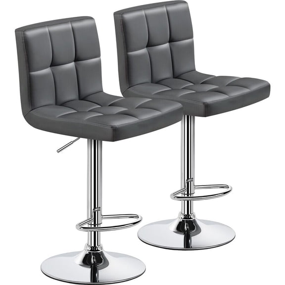YYEAN Barstools Set of 2 - Height Adjustable PU Leather Bar Chairs with Padded Backrest, 300lb Max Weight Capacity, Modern Style for Indoor Home Bar, Kitchen Island & Dining Area，Gray