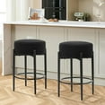 thumbnail image 1 of YYEAN Counter Height Bar Stools, Set of 2, 24" Modern Backless Bar Stools, Ideal for Kitchen Counter, Kitchen Island, Boucle Sherpa Padded Cover, with Round Soft Seat and Foot Rest, Black, 1 of 8