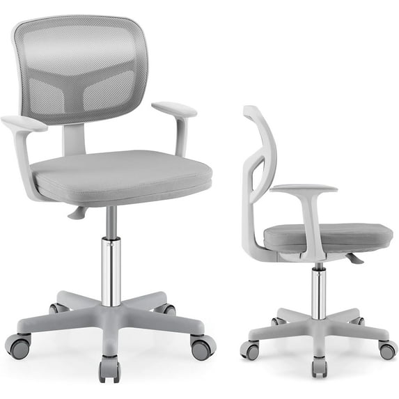 YYEAN Desk Chair, Adjustable Mesh Computer Chair with Armrest, Soft Cushion and Mid Back Swivel Office Chair for Children Teens Students (Grey)