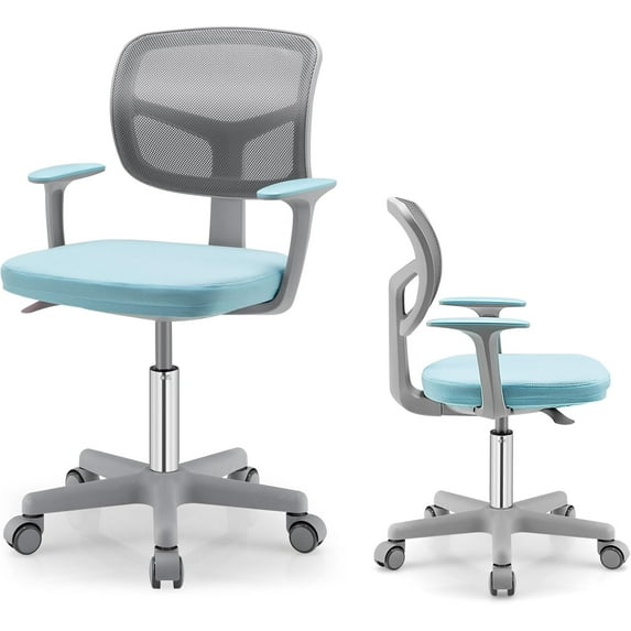 YYEAN Desk Chair, Adjustable Mesh Computer Chair with Armrest, Soft Cushion and Mid Back Swivel Office Chair for Teens Students (Blue)