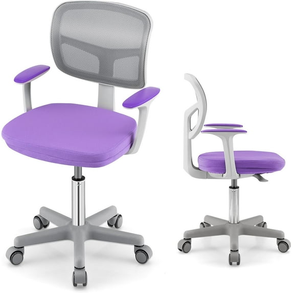 YYEAN Desk Chair, Adjustable Mesh Computer Chair with Armrest, Soft Cushion and Mid Back Swivel Office Chair for Teens Students (Purple)
