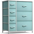 thumbnail image 1 of YYEAN Dresser with 7 Drawers - Furniture Storage Chest for , Teens, Nursery, Playroom, Clothes, Toys - Steel Frame, Wood Top, Tie-dye Fabric Bins-Pastel Aqua, 1 of 8